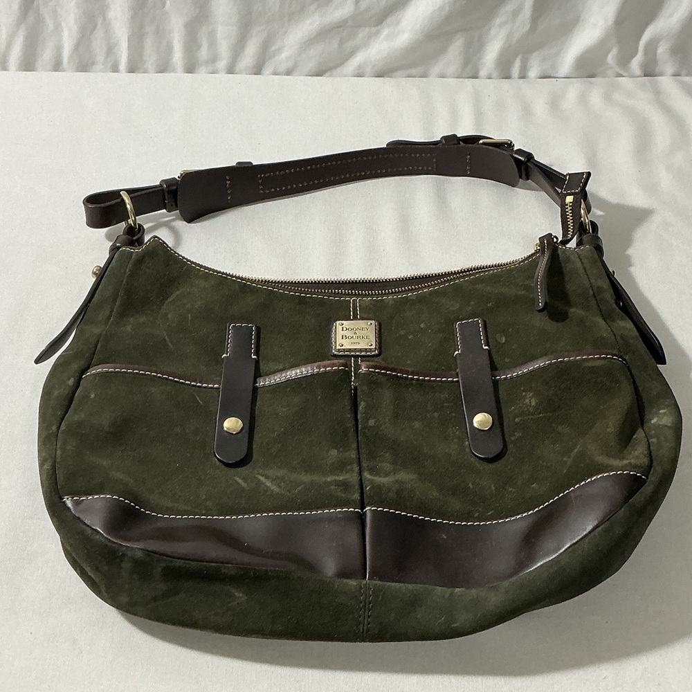 Dooney & Bourke Olive Suede Hobo with Dark Brown Trim
